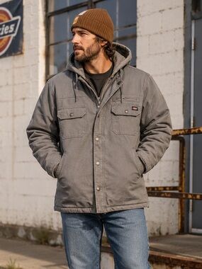 Dickies Men’s Gray Hooded Work Canvas Coat - Size L - Quilted Lined